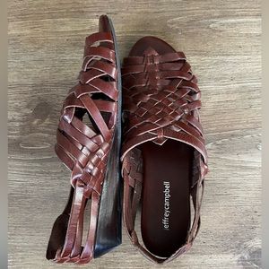 Cherry brown leather Jeffrey Campbell huarache-style sandal size women 7